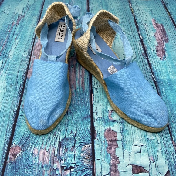 SPARTVS Carina Espadrille Wedge Heels Blue Canvas - Picture 1 of 7